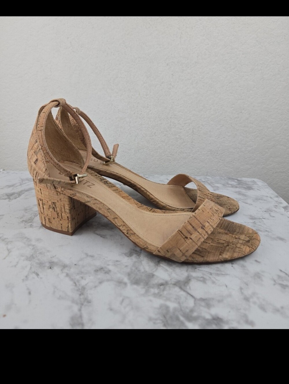 SCHUTZ Cork-Textured Block Heel Sandal in Natural Tan